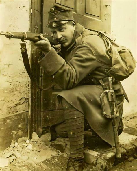 Austro Hungarian Soldier Posing For A Photograph In Firing Position Ca