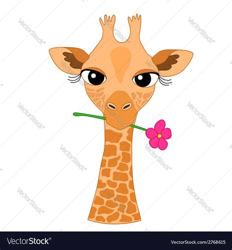 Cute Hand Drawn Cartoon Giraffe Holding A Flower Vector Image