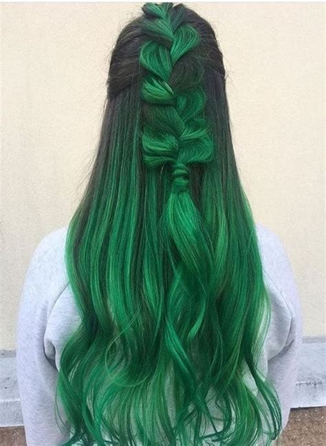 Png image of dark green color palette. Green Hairs Color With Half Braid Hair Style | Green hair ...