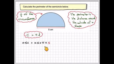 Formulas and instructions for finding the perimeters of circles (circumferences), kites, parallelograms, rectangles, rhombi, squares, trapezoids and oddly shaped geometric objects just scroll down or click. Finding the perimeter of a semicircle - YouTube