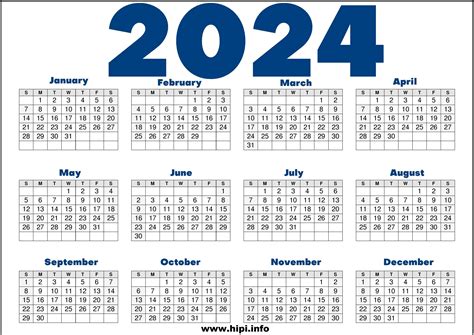 Year 2024 Calendar Printable