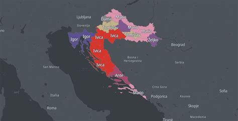 Map Of Croatia Showing Most Popular Names Over Generations Croatia Week