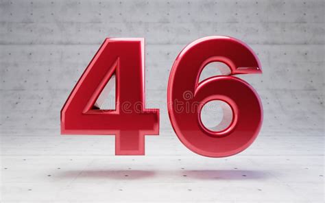 Red Number 46 Metallic Red Color Digit Isolated On Concrete Background