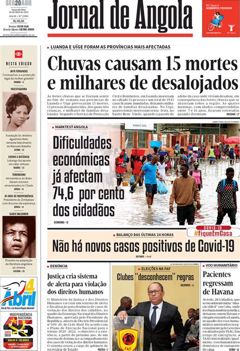 Capa Jornal De Angola De 2020 04 20