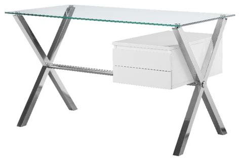 Pangea Home Beverly Small Modern Tempered Glass And Lacquer Wood Desk In