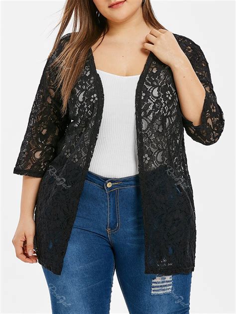 37 Off Collarless Plus Size Lace Jacket Rosegal