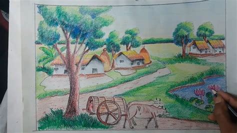 How To Draw A Beautiful Village Scenerywith Color Pencil And Oil
