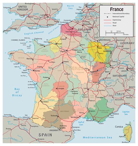 Detailed Political Map Of France With Roads And Major Cities Vidiani