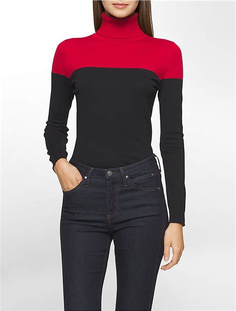 Calvin Klein Womens Colorblock Turtleneck Sweater Ebay