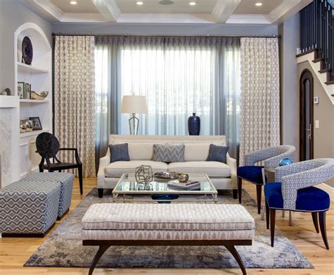 Gorgeous Transitional White And Blue Living Room Decor And Furniture