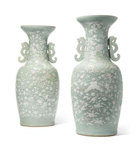 A Pair Of Chinese Celadon Ground Vases 19th Century Christies