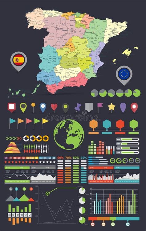 Mapas España Y Elementos De Diseño De Infografías Ilustración Del