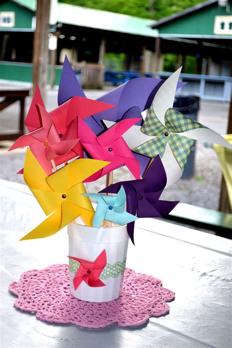 Homemade Pinwheels Table Decorations Spring Birthday Birthday Theme