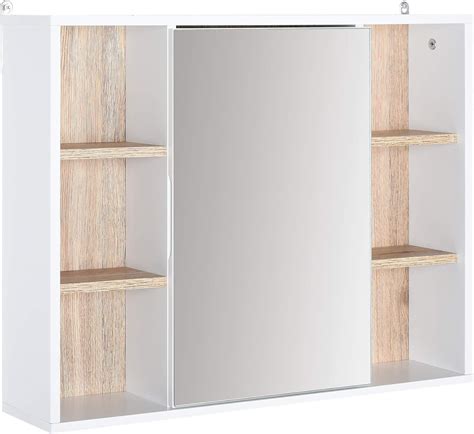 Homcom Bathroom Mirror Cabinet Wall Mounted Storage Cabinet With Open