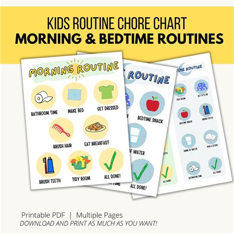 Kids Routine Chore Chart Printable Morning And Bedtime Etsy Canada