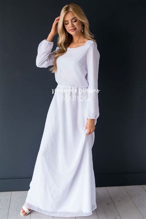The Wynter Swiss Dot Dress Modest Dresses White Long Sleeve Dress