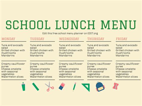 Create Free School Menus Online Lunch Schedule Template 14 Free