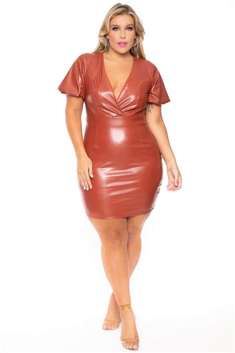 Plus Size Caily Faux Leather Dress Rust Curvy Sense