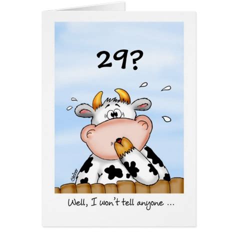 29th Birthday Humorous Card With Surprised Cow Zazzle