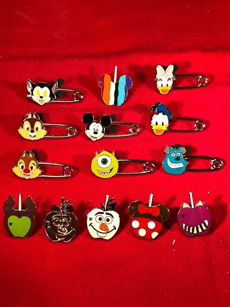 14 Disney Pins 6 Character Apples 8 Character Safety Pins As Seen Lot