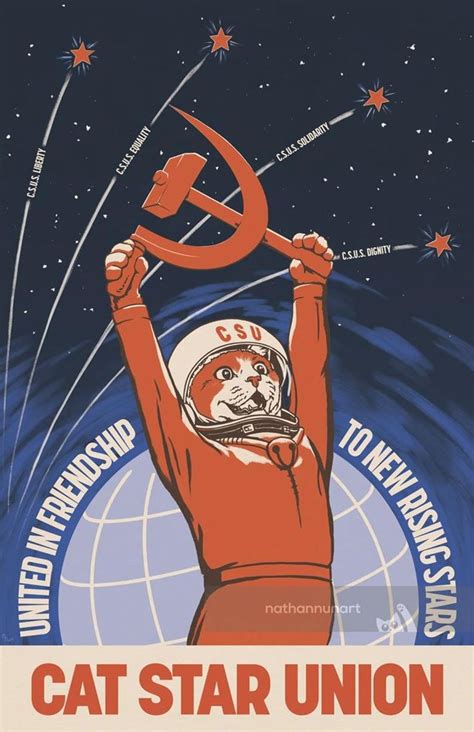 Soviet Cat Poster Cat Star Union Cat Posters Propaganda Art