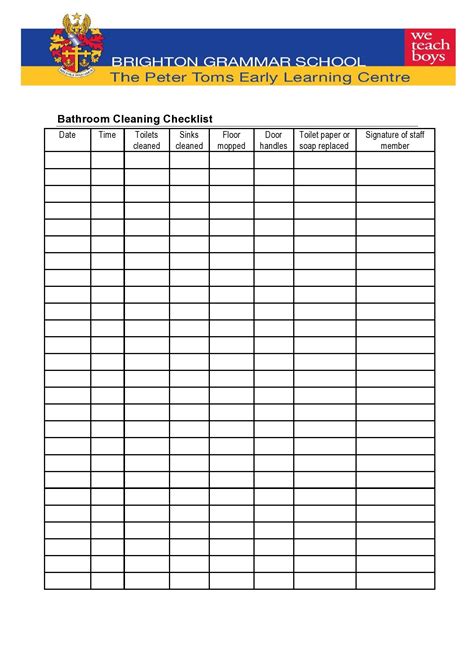 Bathroom Cleaning Checklist Free Printable

