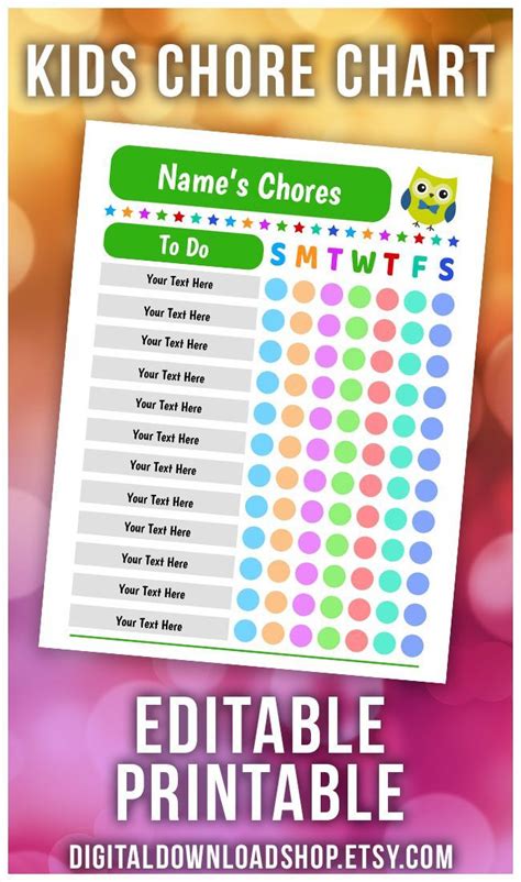 Editable Chore Charts For Multiple Children Editable Chore Chart For Kids