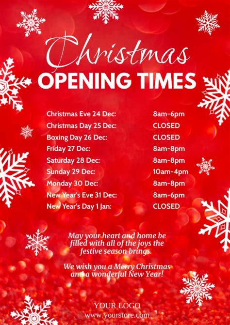 Christmas Opening Times Retail Shop Holidays Template Postermywall