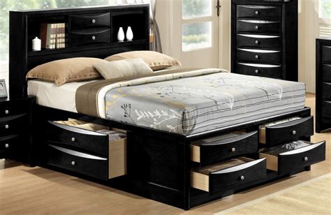 Crown Mark B4285 Emily Modern Black Finish Storage Queen Size Bedroom Set 5 Pcs Buy Online On