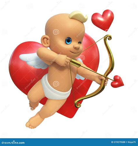 Cupid Infront Of Big Red Heart Love And Valentine`s Day Symbol Cupid