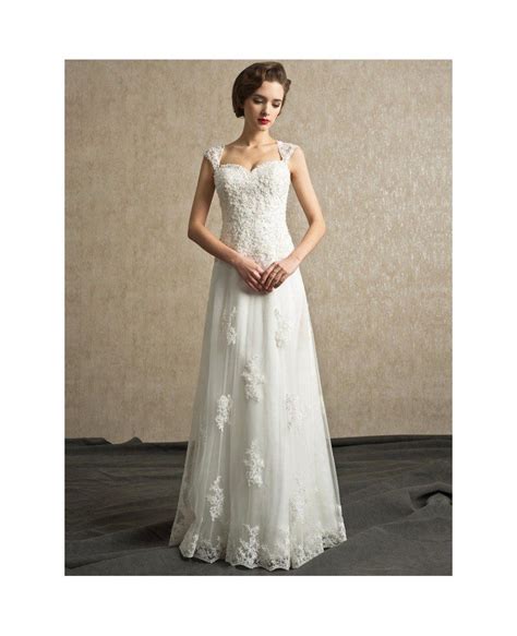 Best Elegant Lace A Line Tulle Wedding Dress Floor Length Bs080 2278