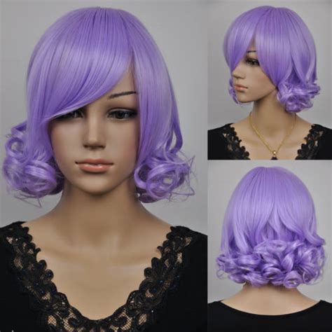 Short Curly Lavender Purple Elegant Lady Hair Full Cosplay Anime Short