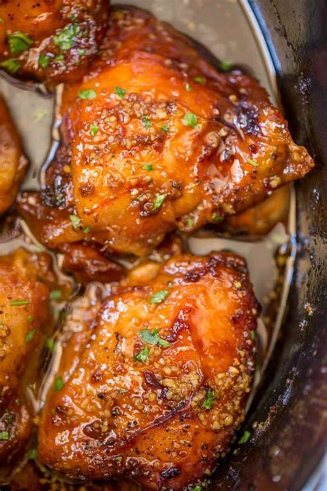 Slow Cooker Brown Sugar Garlic Chicken In A Pan With Text Overlay That