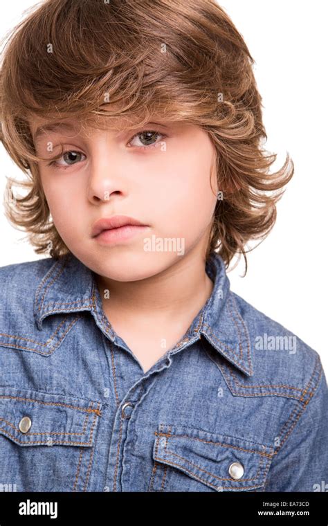 Cute Blonde Kid Posing Over White Background Stock Photo Alamy