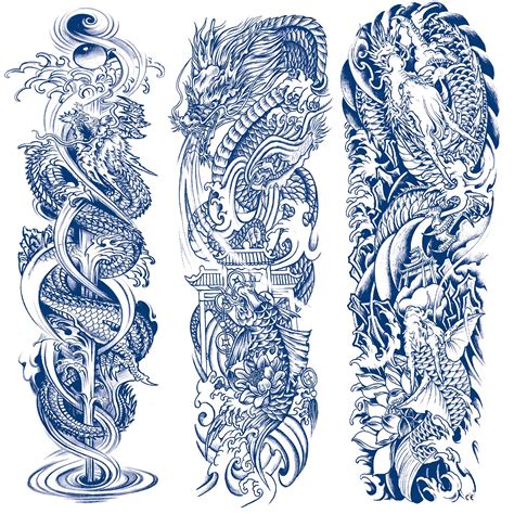 Buy Leoars Semi Permanent Tattoos Sleeve 3 Sheet Dragon Full Arm