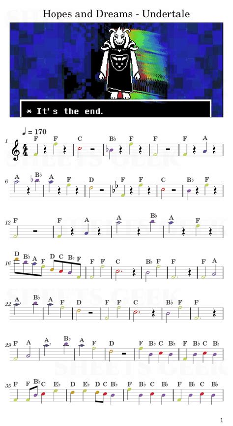 Hopes And Dreams Undertale Easy Sheet Music