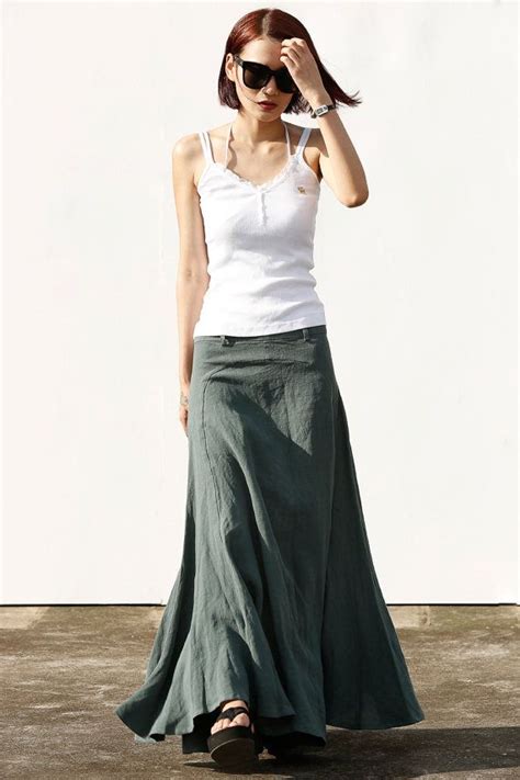Romantic Maxi Skirt Long Linen Skirt In Grey By Sophiaclothing Long