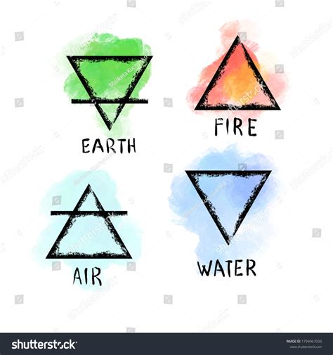 Basic Elements Witchcraft Symbols Earth Fire Stock Illustration