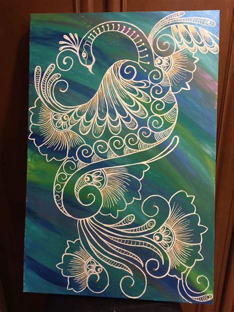 Peacock Free Hand Acrylics On Canvas Lace Painting Art Painting