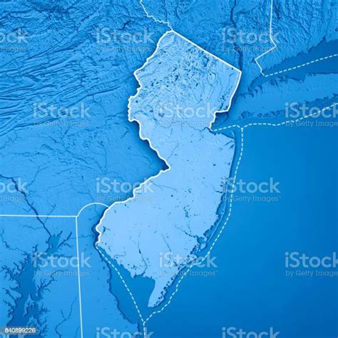 New Jersey State Usa 3d Render Topographic Map Blue Border Stock Photo