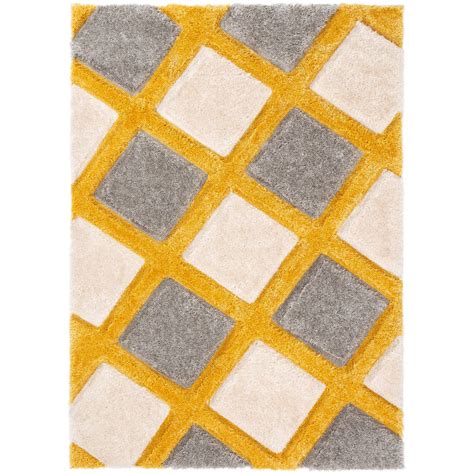 Well Woven Parker Yellow Geometric Boxes Thick Soft Plush 3d Textured