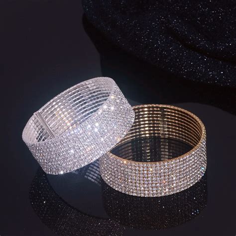 Sparking Bling Rhinestone Crystal Open Cuff Bangles For Women Luxury