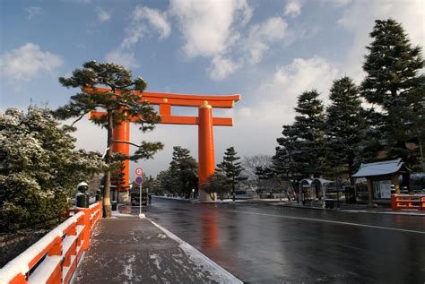 Kyoto Photo Torii At Heian Jingu Shrine Under Snow Inside Kyoto