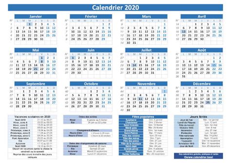 Calendrier 2020 Avec Jours Fériés Et Dates Utiles à Imprimer