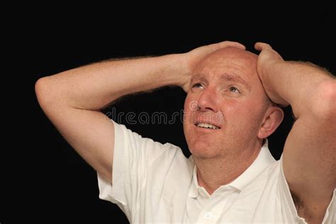 Sad Man Holding Head In Hands Stock Photo Image Of Baldness Stressed