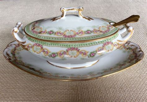 Vintage French Limoges Covered Gravy Boat With Lid And Attached Under