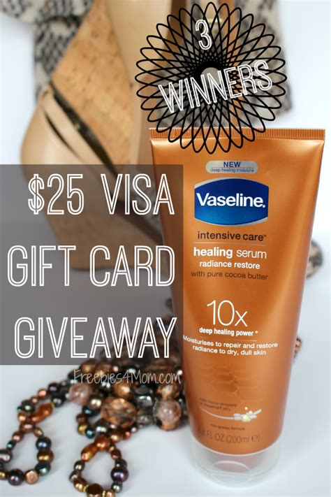 I have bought visa gift cards worth $100, $50, and $25. $25 Visa Gift Card Giveaway ~ Try Vaseline Healing Serum