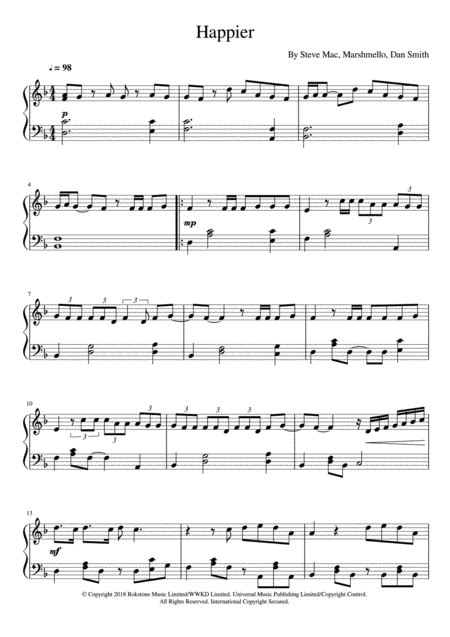 Happier By Marshmello (Piano Solo) By - Digital Sheet Music For Score
