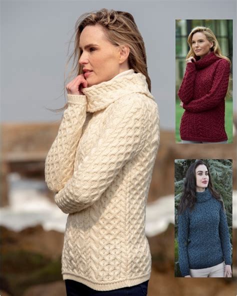 Irish Wool Cable Knit Cowl Neck Aran Craft Sweater ~ Ireland