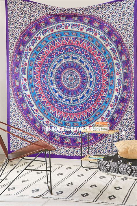 pink purple elephants deer medallion mandala tapestry